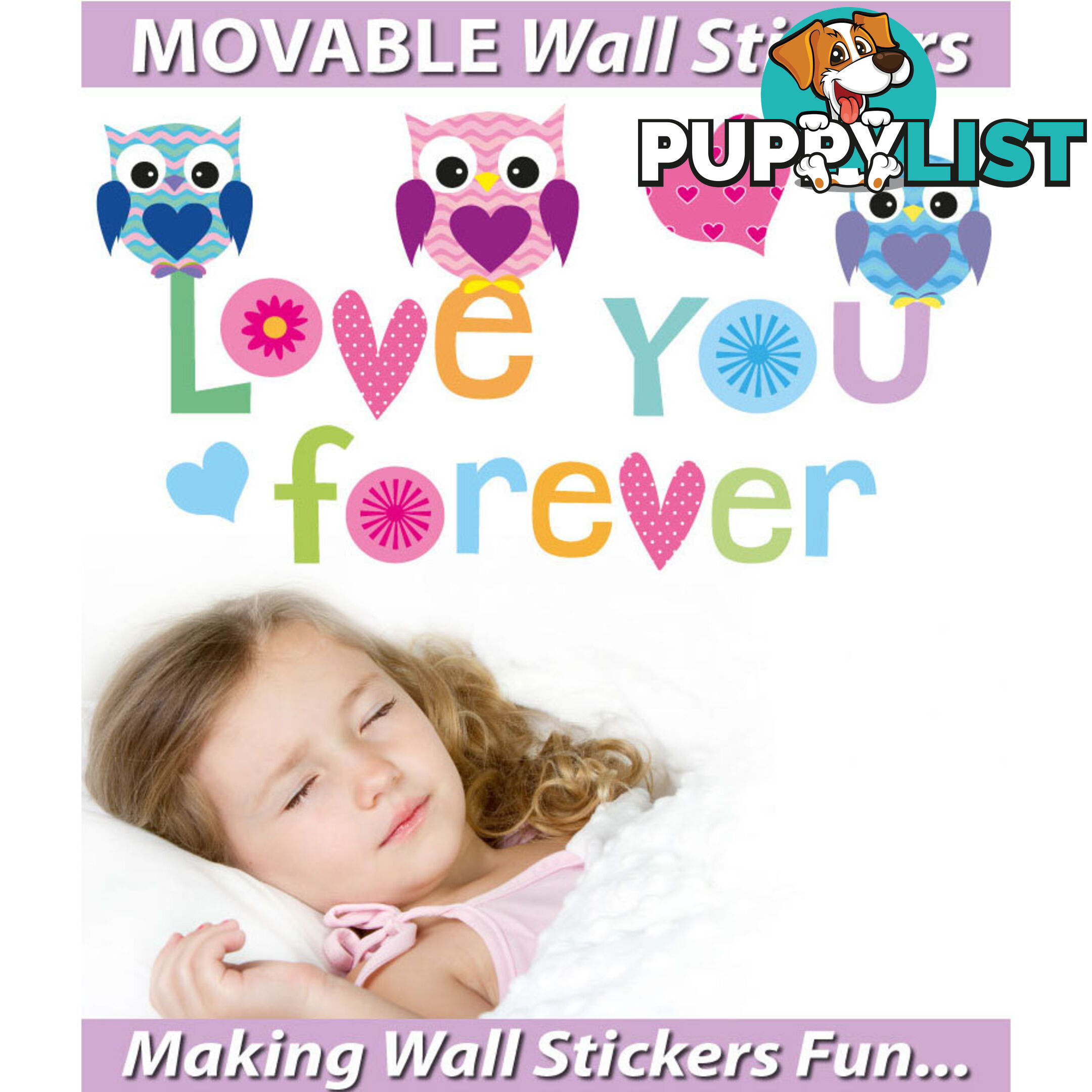 Medium Size Love Forever Owls Wall Sticker - Totally Movable