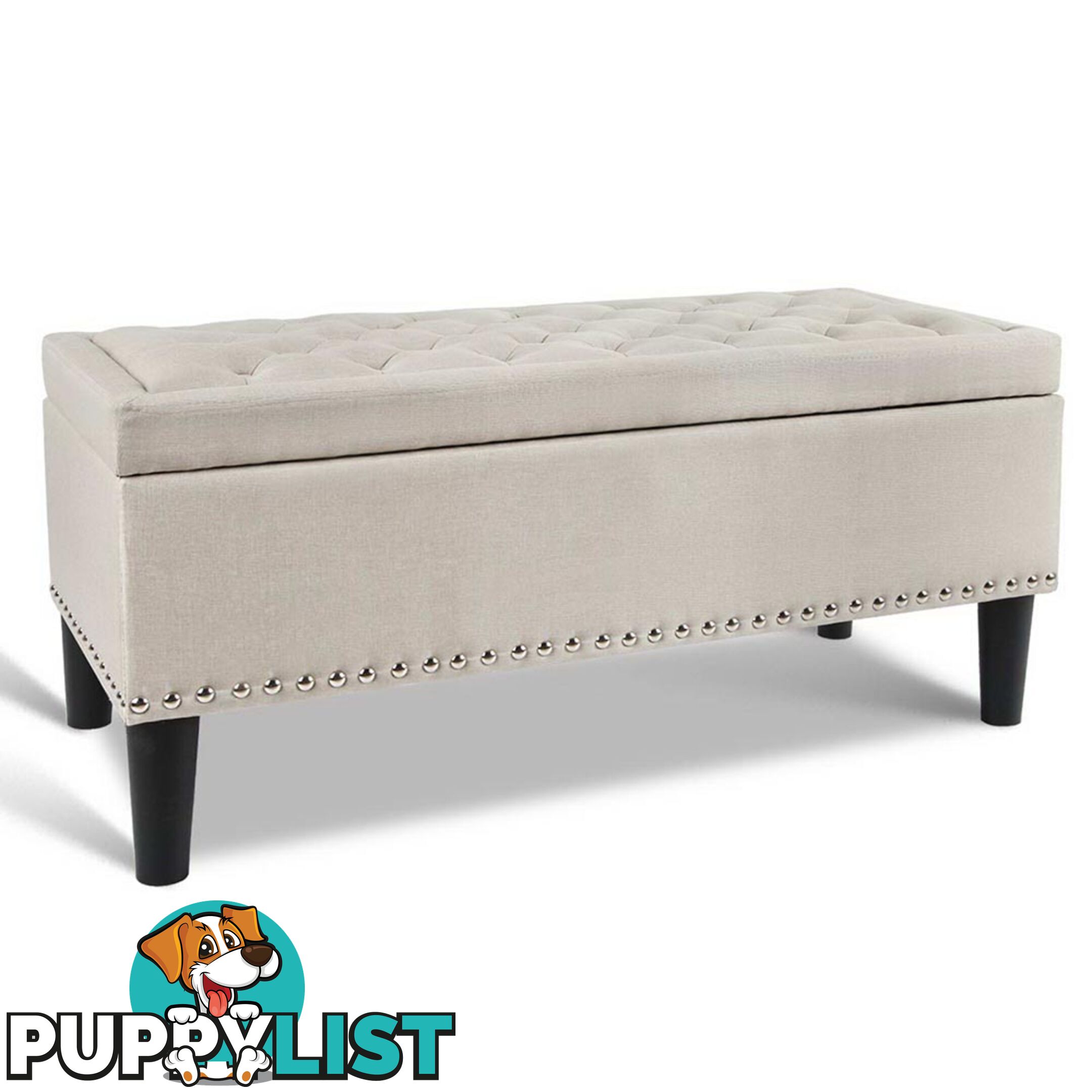 Linen Fabric Storage Ottoman with Studs _ÑÐ Taupe