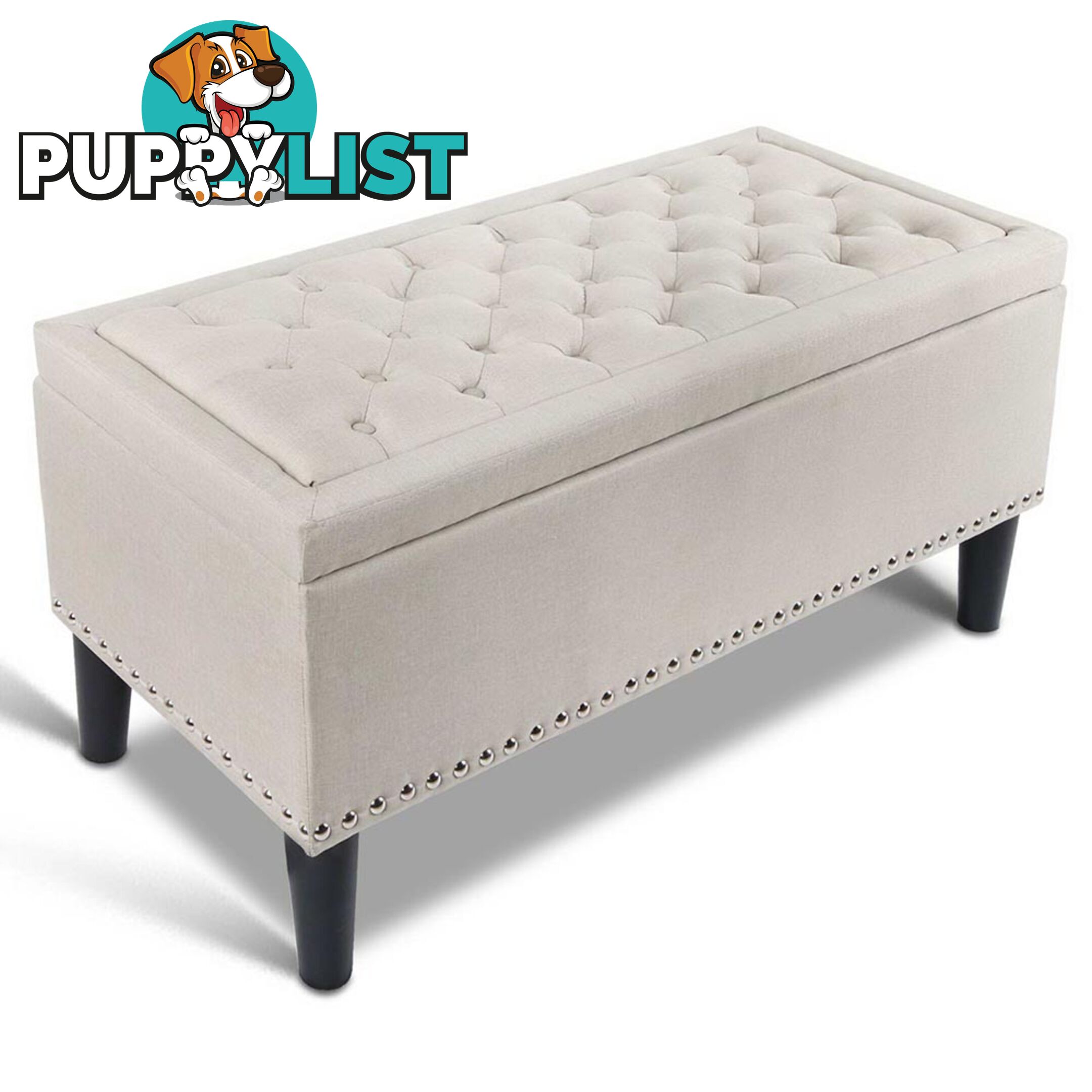 Linen Fabric Storage Ottoman with Studs _ÑÐ Taupe