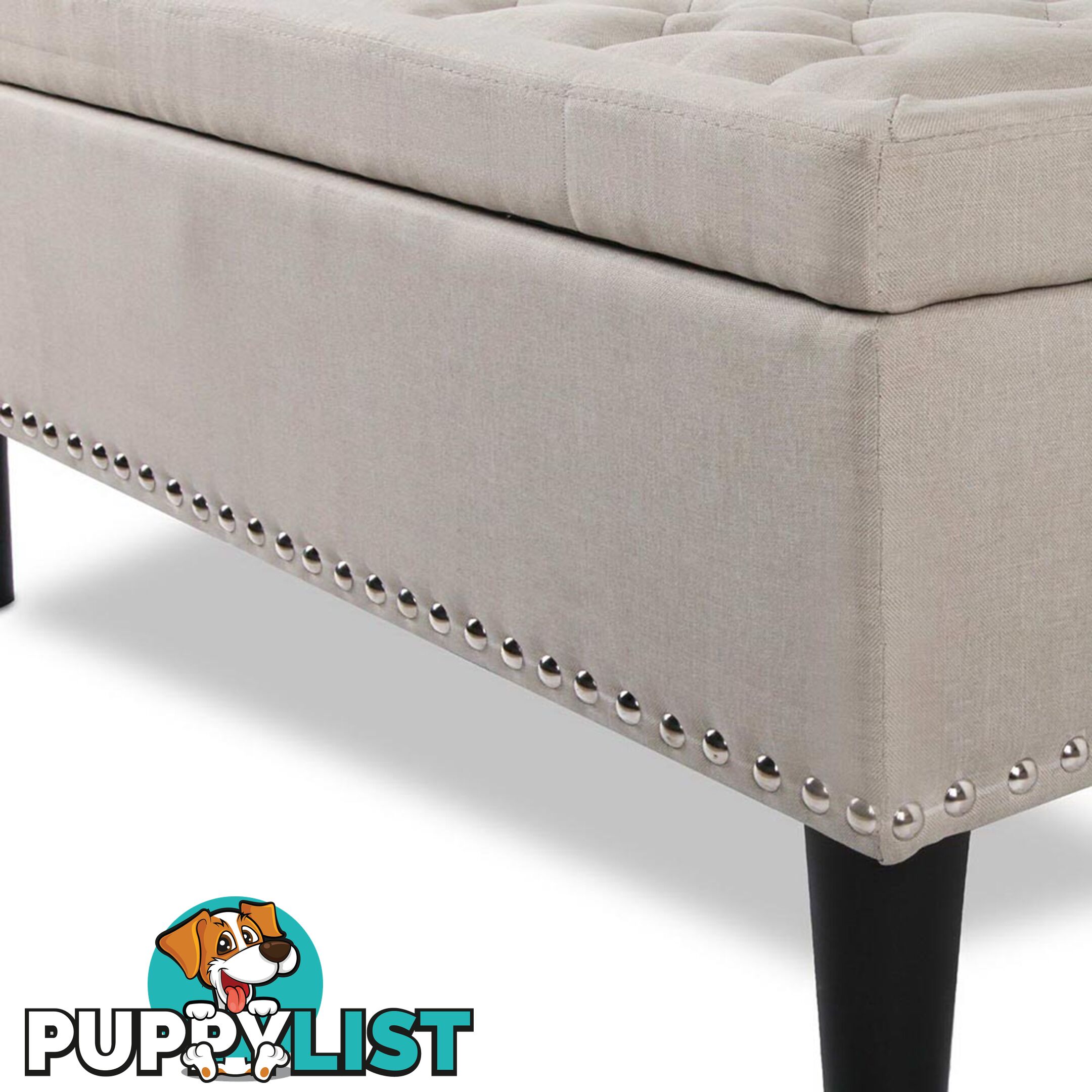 Linen Fabric Storage Ottoman with Studs _ÑÐ Taupe