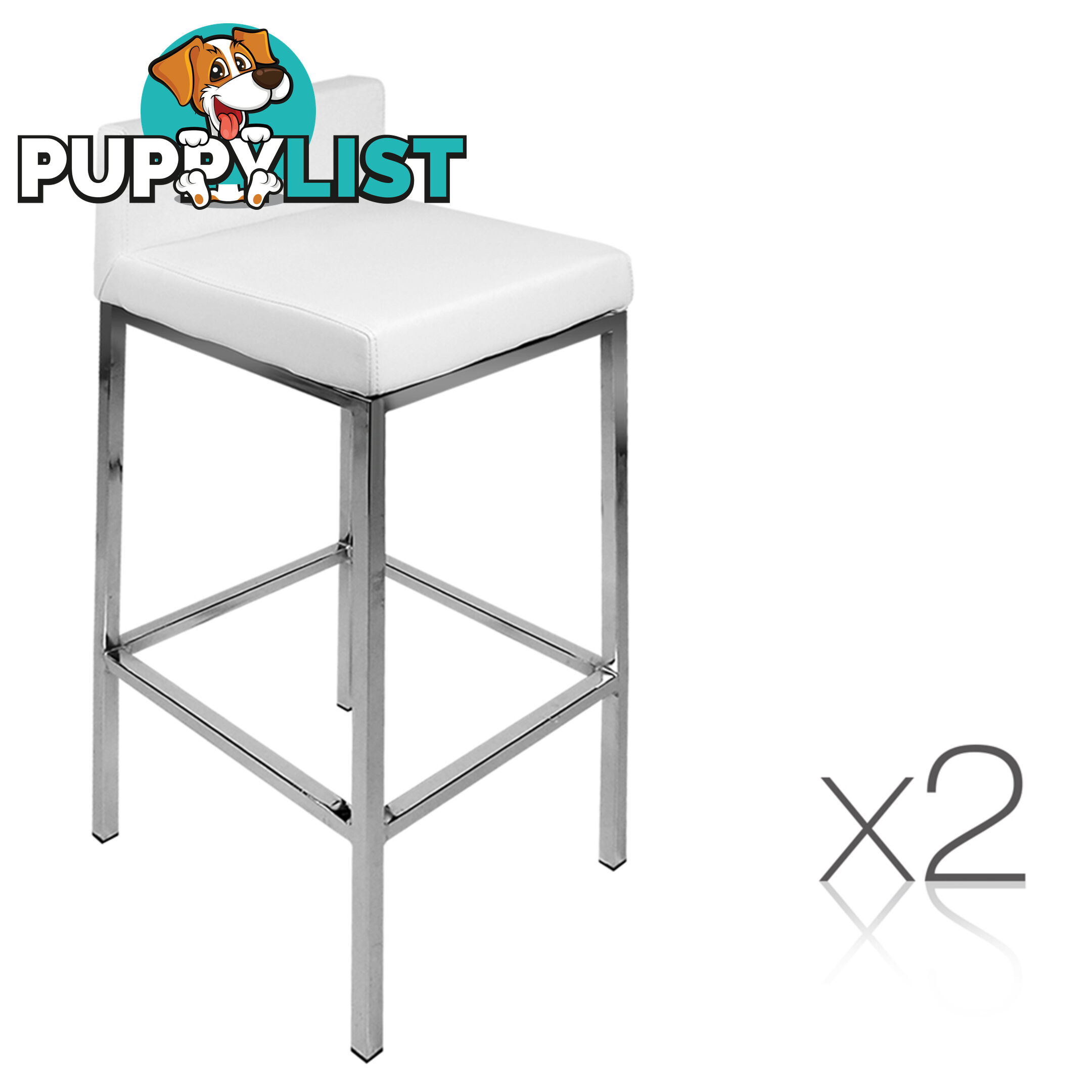 Set of 2 PU Leather Kitchen Bar Stool White