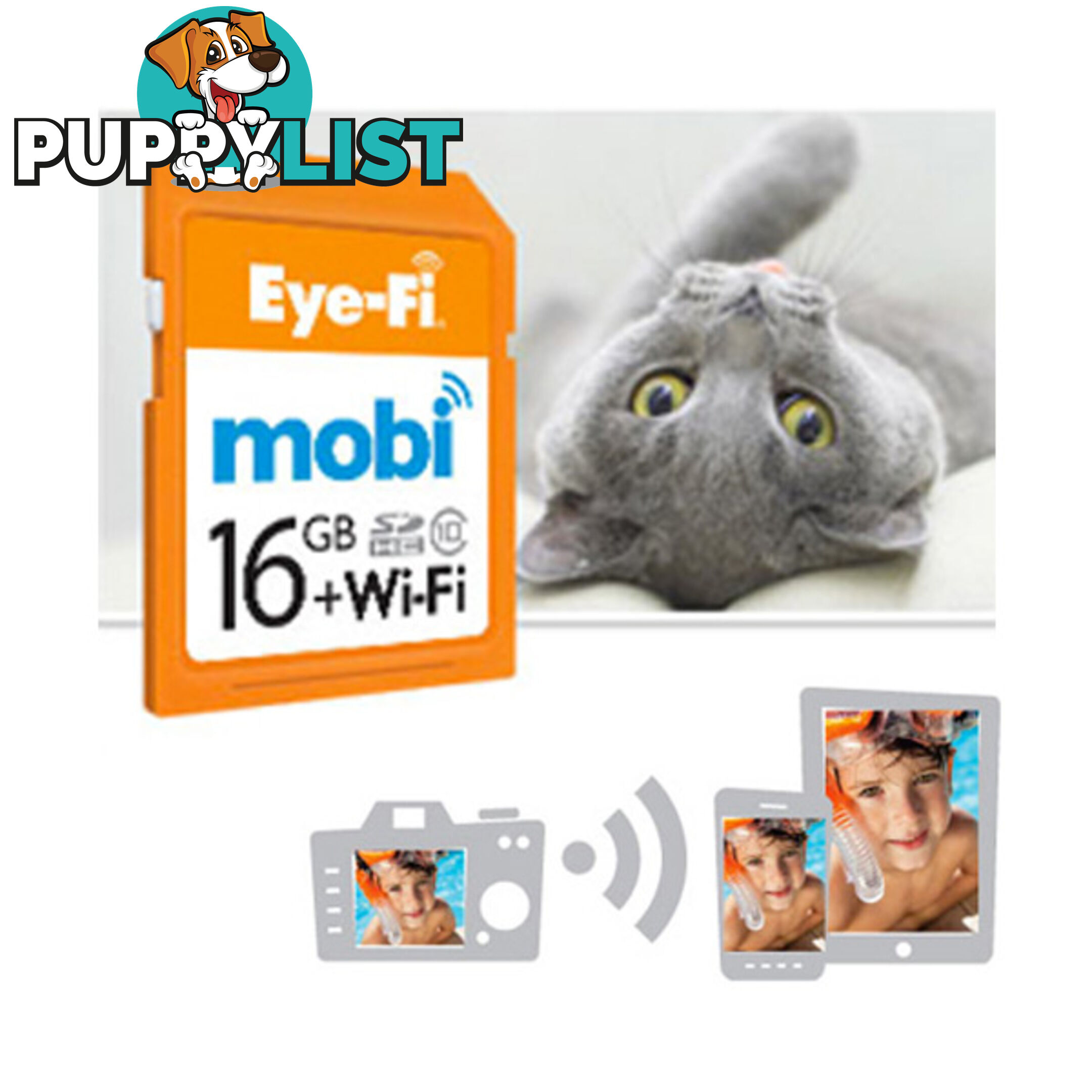 Eye-Fi Mobi 16GB WIFI SDHC Memory Card - Wireless Photo & Video Uploads