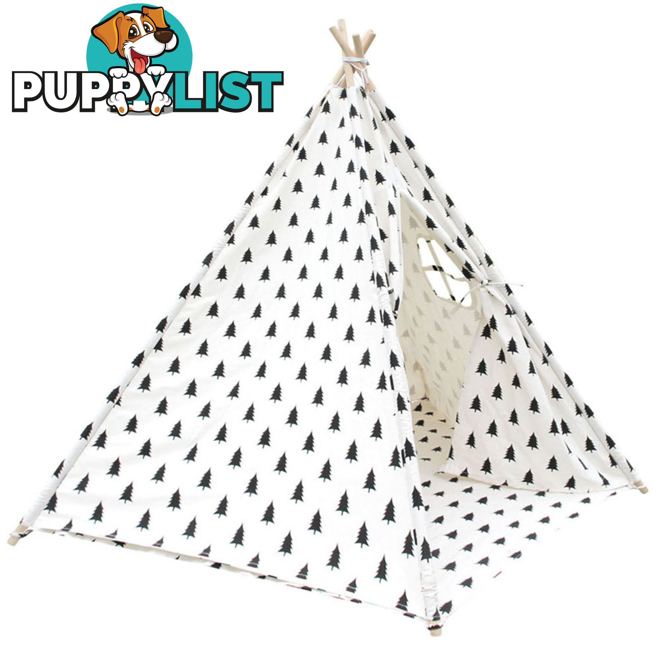 5 Poles Teepee Tent w/ Storage Bag Black White