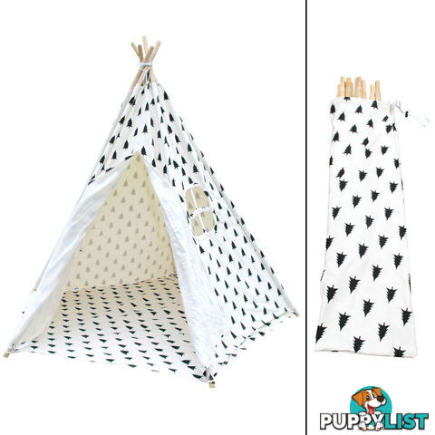 5 Poles Teepee Tent w/ Storage Bag Black White