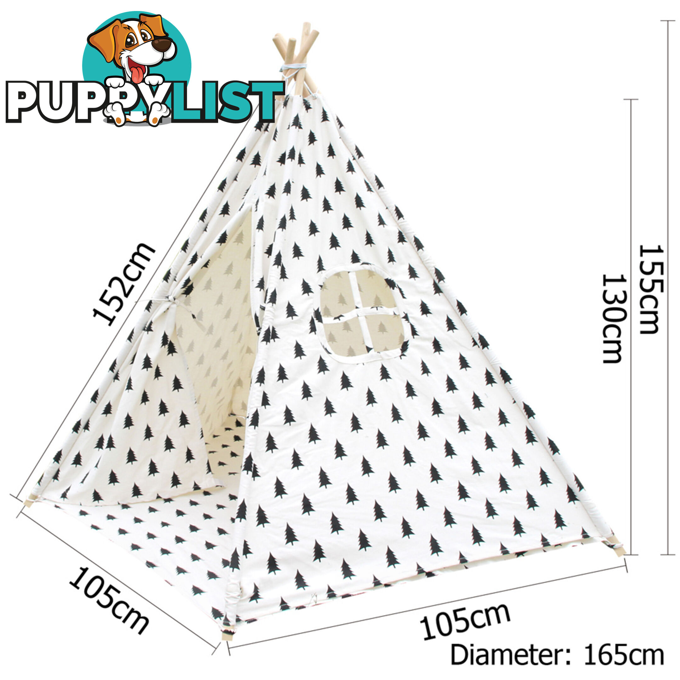 5 Poles Teepee Tent w/ Storage Bag Black White