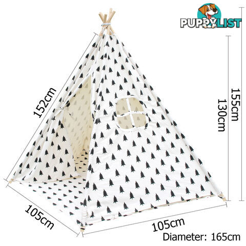 5 Poles Teepee Tent w/ Storage Bag Black White