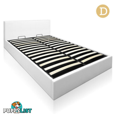 Deluxe Gas Lift PU Leather Storage Bed Frame Double White