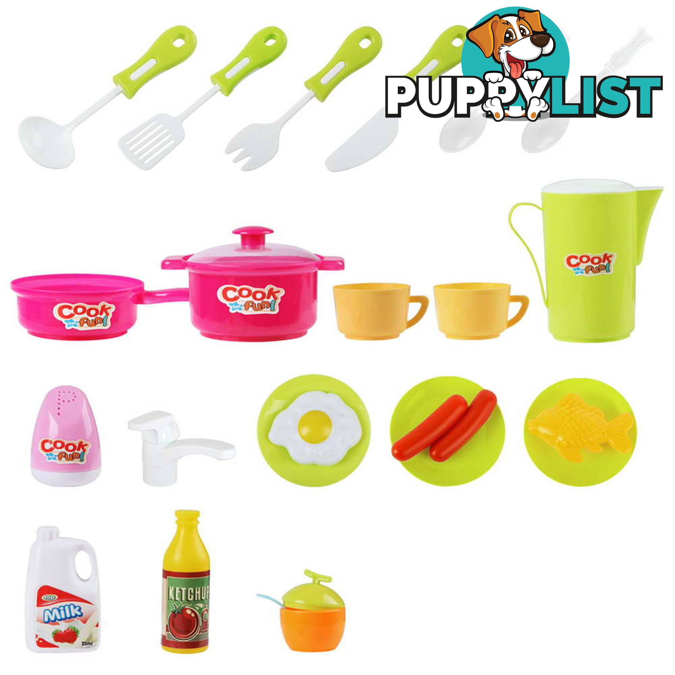 Kids Play Set Little Chef Kitchen 25 Piece - Pink