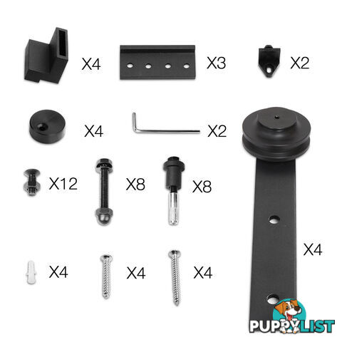 Sliding Barn Door Hardware Track Set Matte Powder Coat Steel Black - 4M