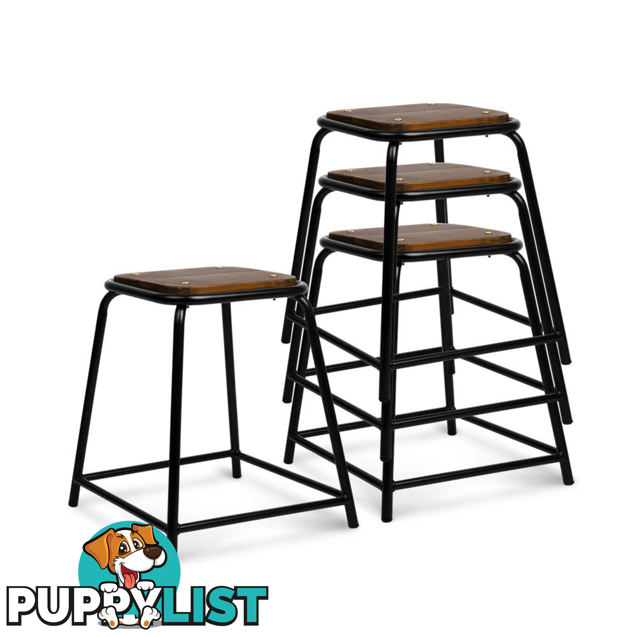 Set of 4 Stackable Wooden Seat Stools _ÑÐ 48.5CM