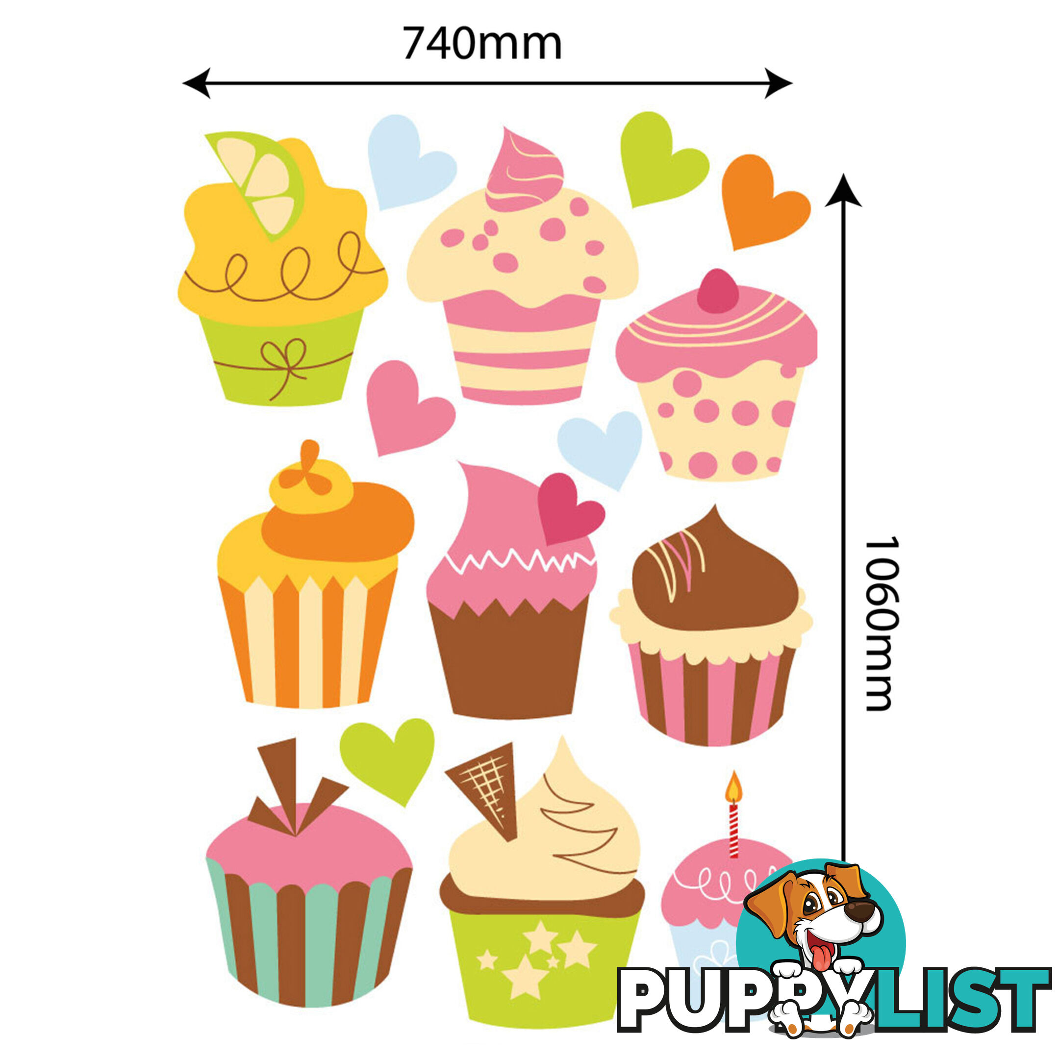 Extra Large Size Cute Cupcakes Wall Stickers - Totally Movable and Reusable