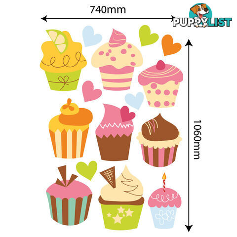 Extra Large Size Cute Cupcakes Wall Stickers - Totally Movable and Reusable