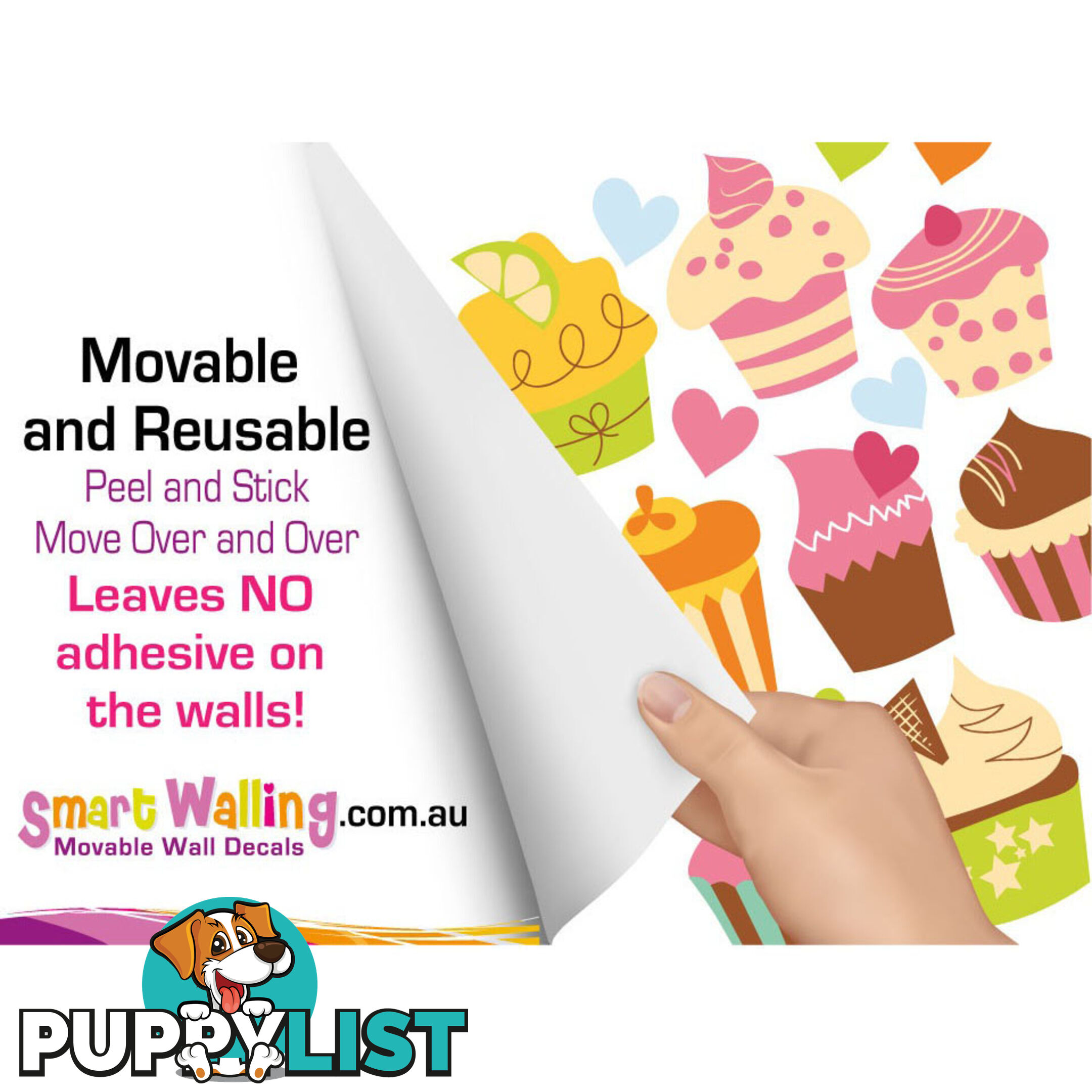 Extra Large Size Cute Cupcakes Wall Stickers - Totally Movable and Reusable