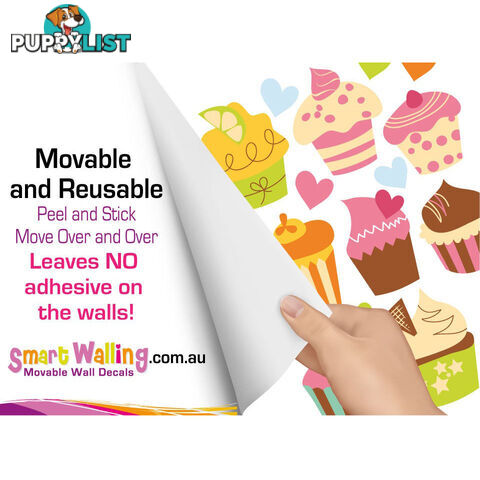 Extra Large Size Cute Cupcakes Wall Stickers - Totally Movable and Reusable