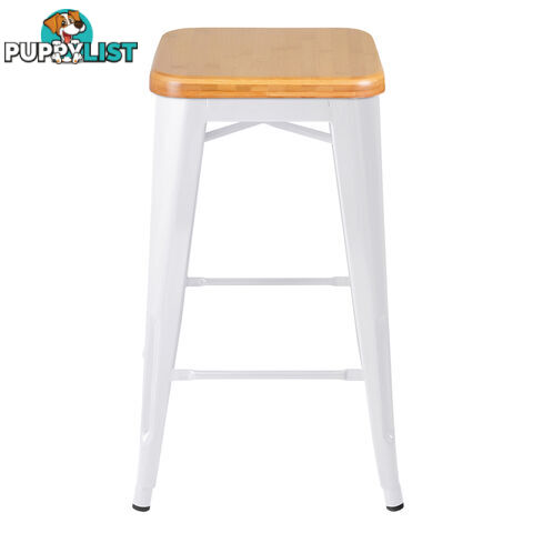 Set of 2 Replica Tolix Kitchen Bar Stool Bamboo Seat 66cm White