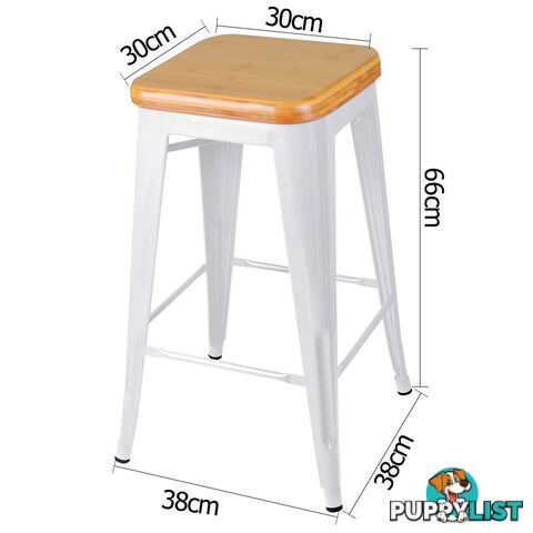 Set of 2 Replica Tolix Kitchen Bar Stool Bamboo Seat 66cm White