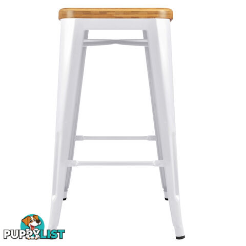 Set of 2 Replica Tolix Kitchen Bar Stool Bamboo Seat 66cm White