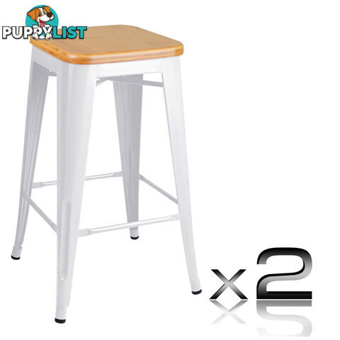 Set of 2 Replica Tolix Kitchen Bar Stool Bamboo Seat 66cm White