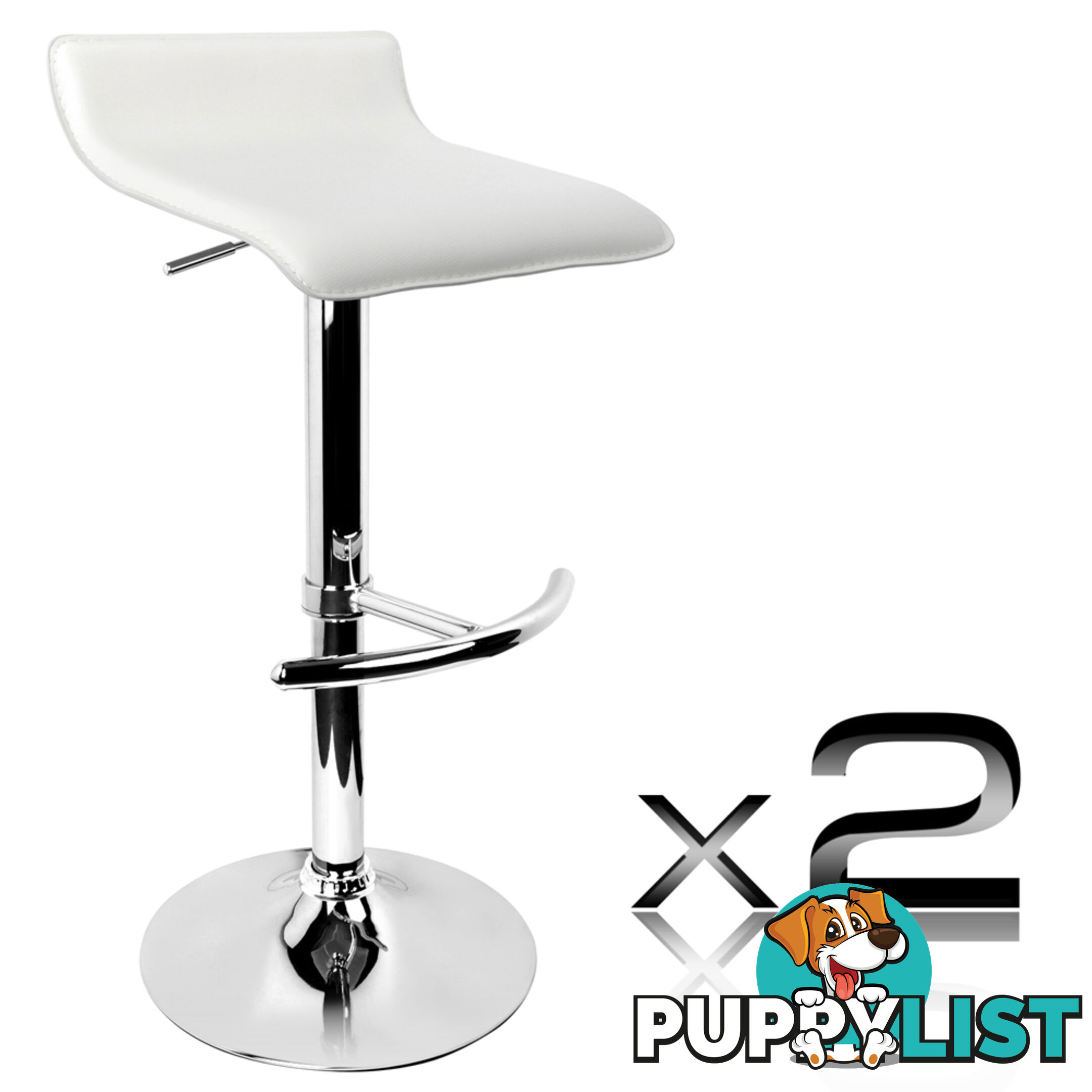 Set of 2 PVC Leather Kitchen Bar Stool White