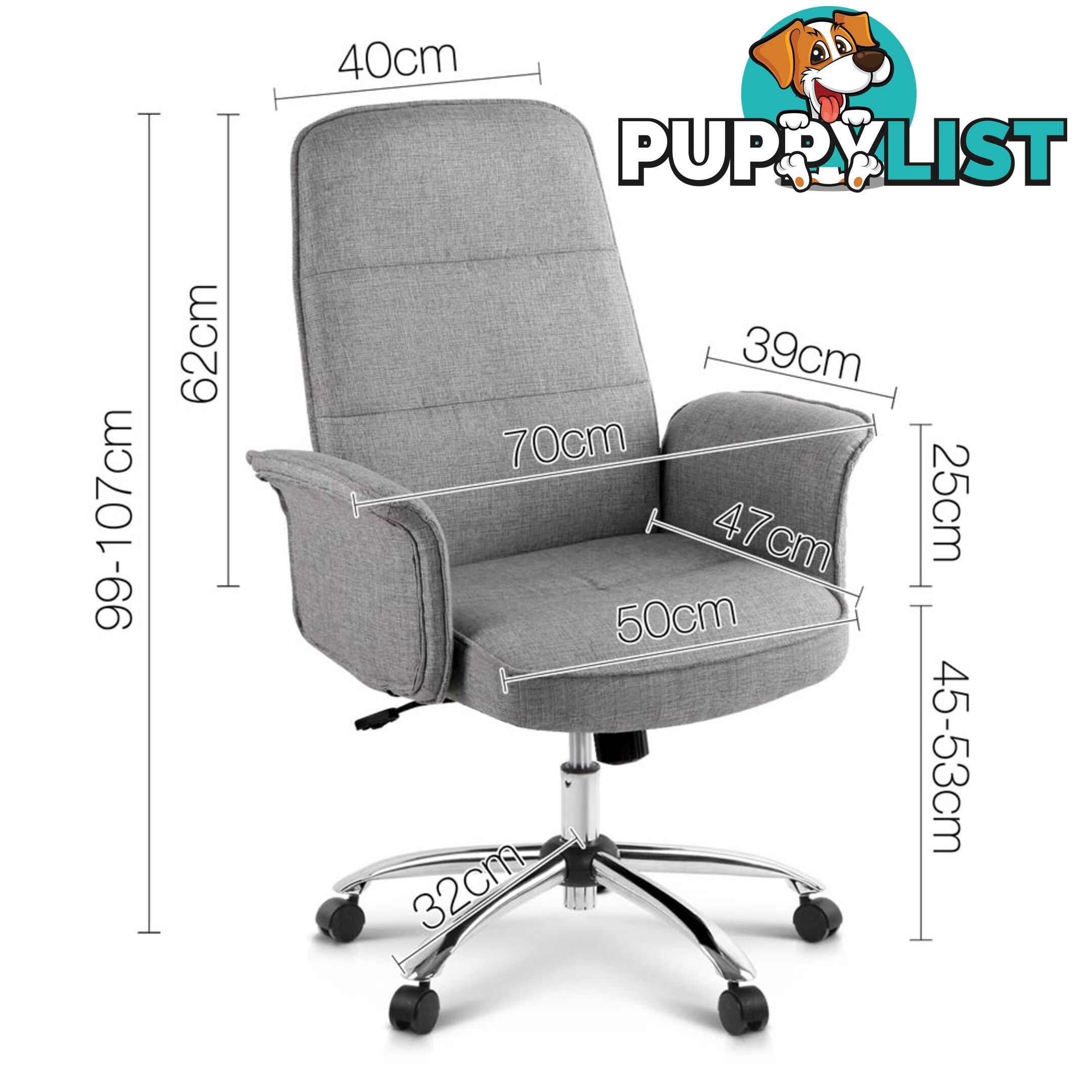 Modern Office Desk Executive Fabric Chair - Grey