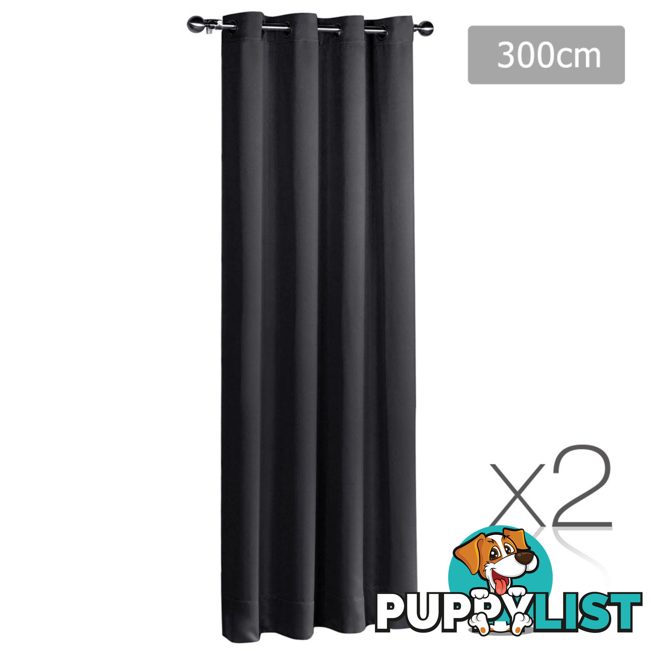 Set of 2 ArtQueen 3 Pass Eyelet Blockout Curtain Black 240cm