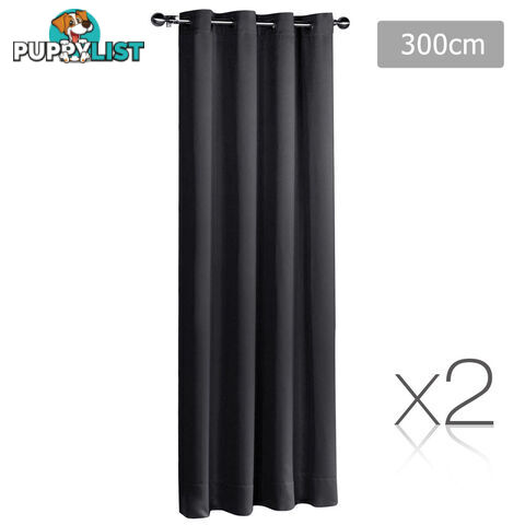 Set of 2 ArtQueen 3 Pass Eyelet Blockout Curtain Black 240cm