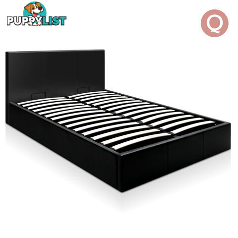 Deluxe Gas Lift PU Leather Storage Bed Frame Queen Black