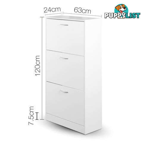 3 Drawers Chest Shoe Cabinet Storage Organizer White