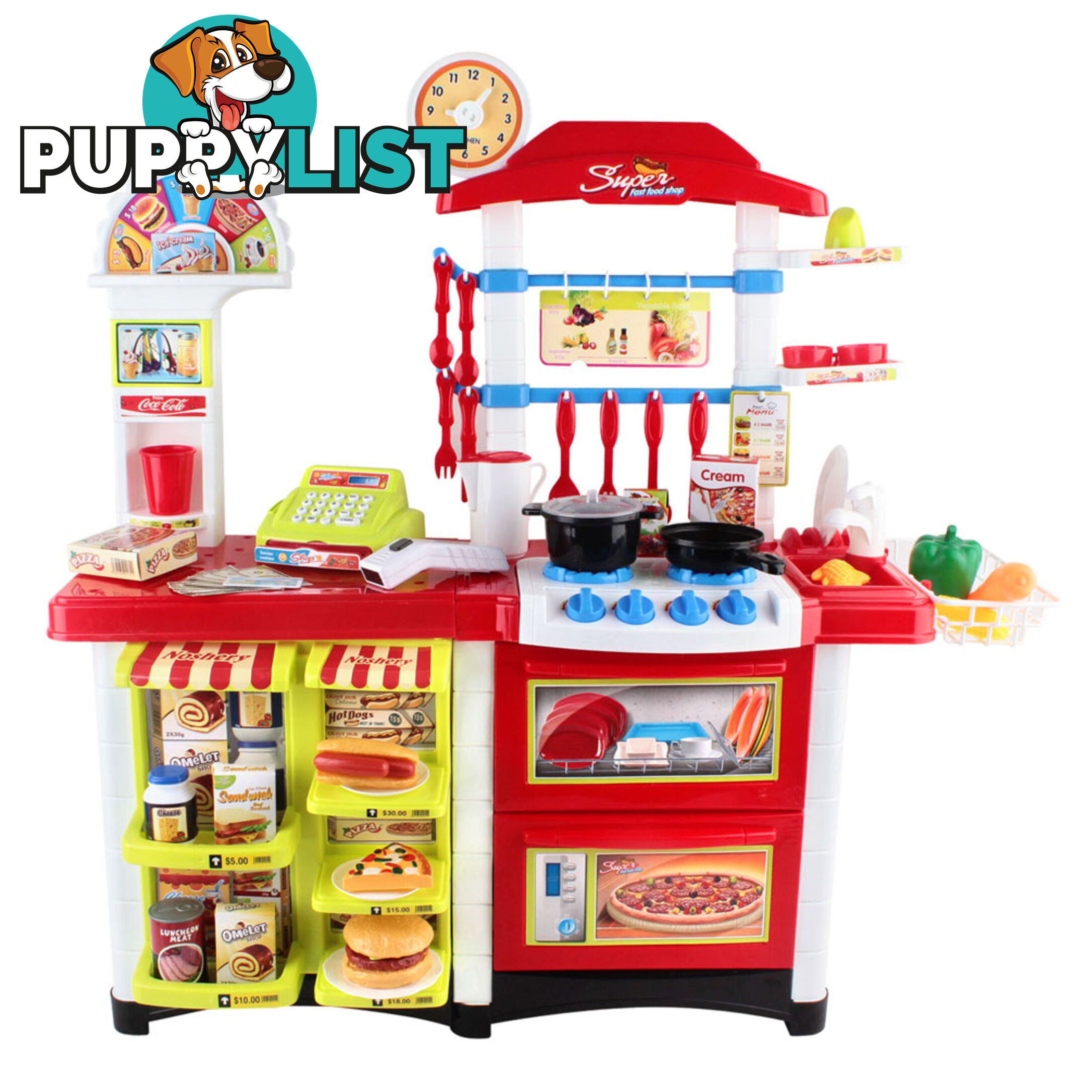 Kitchen Supermarket Pretend Play Set Red White