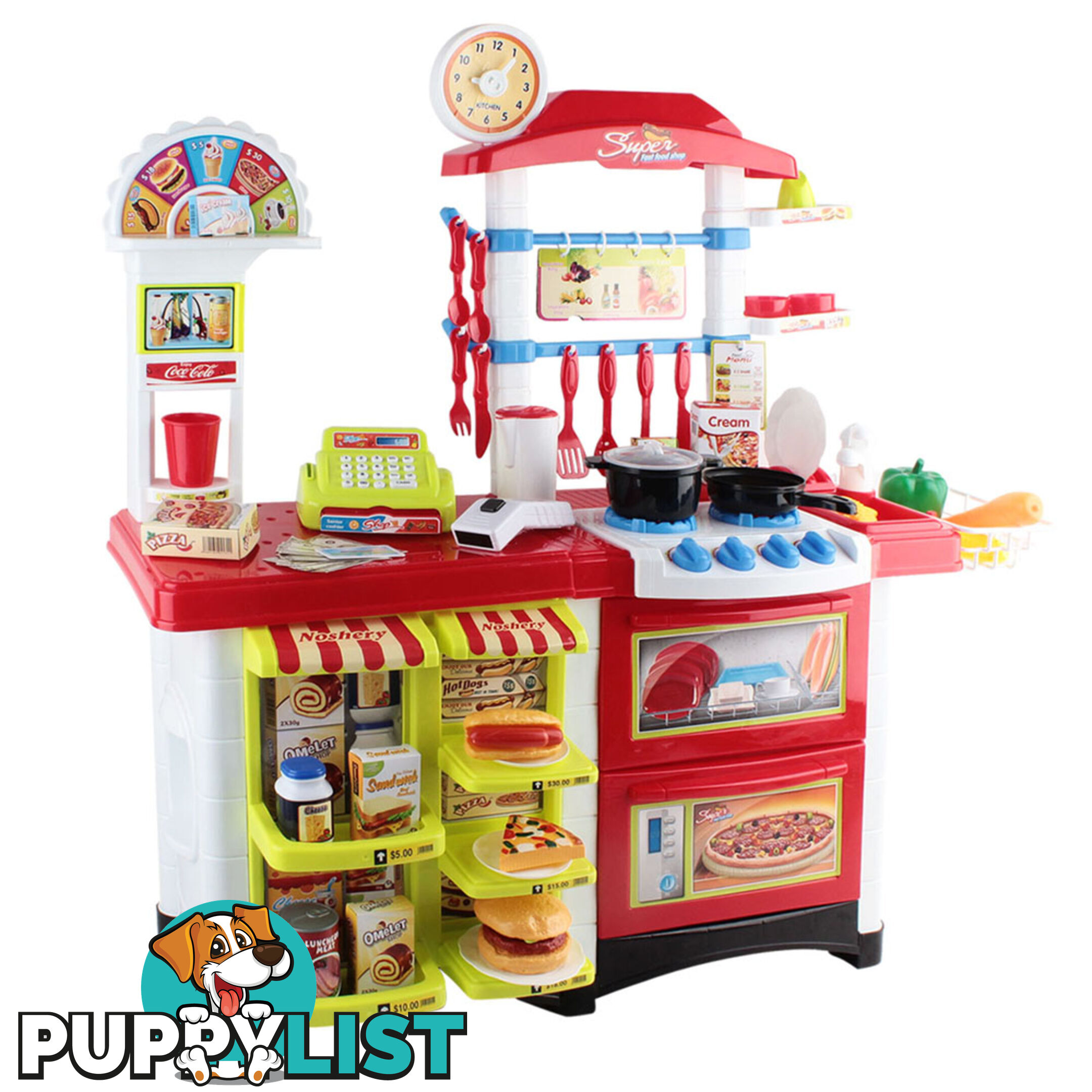 Kitchen Supermarket Pretend Play Set Red White