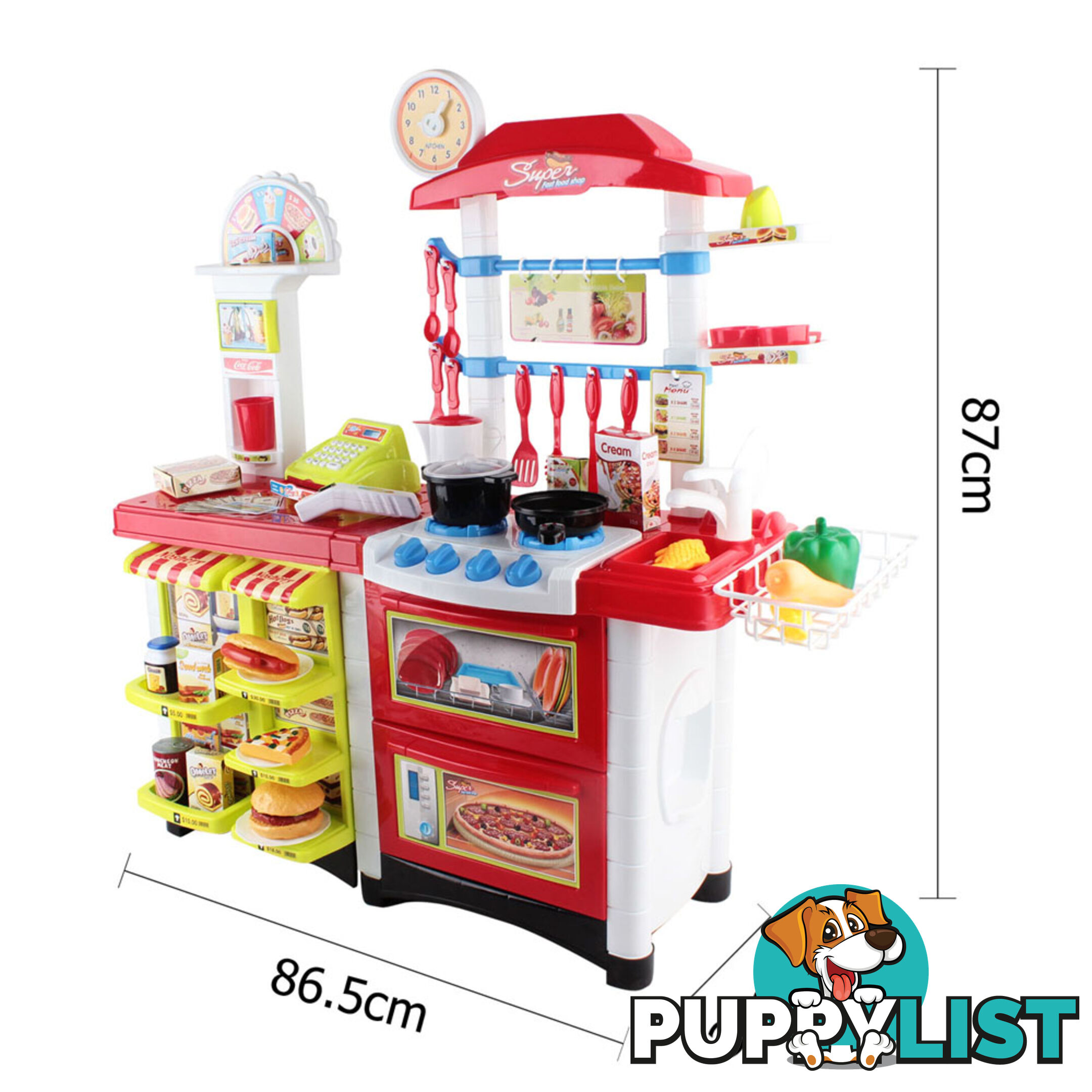 Kitchen Supermarket Pretend Play Set Red White