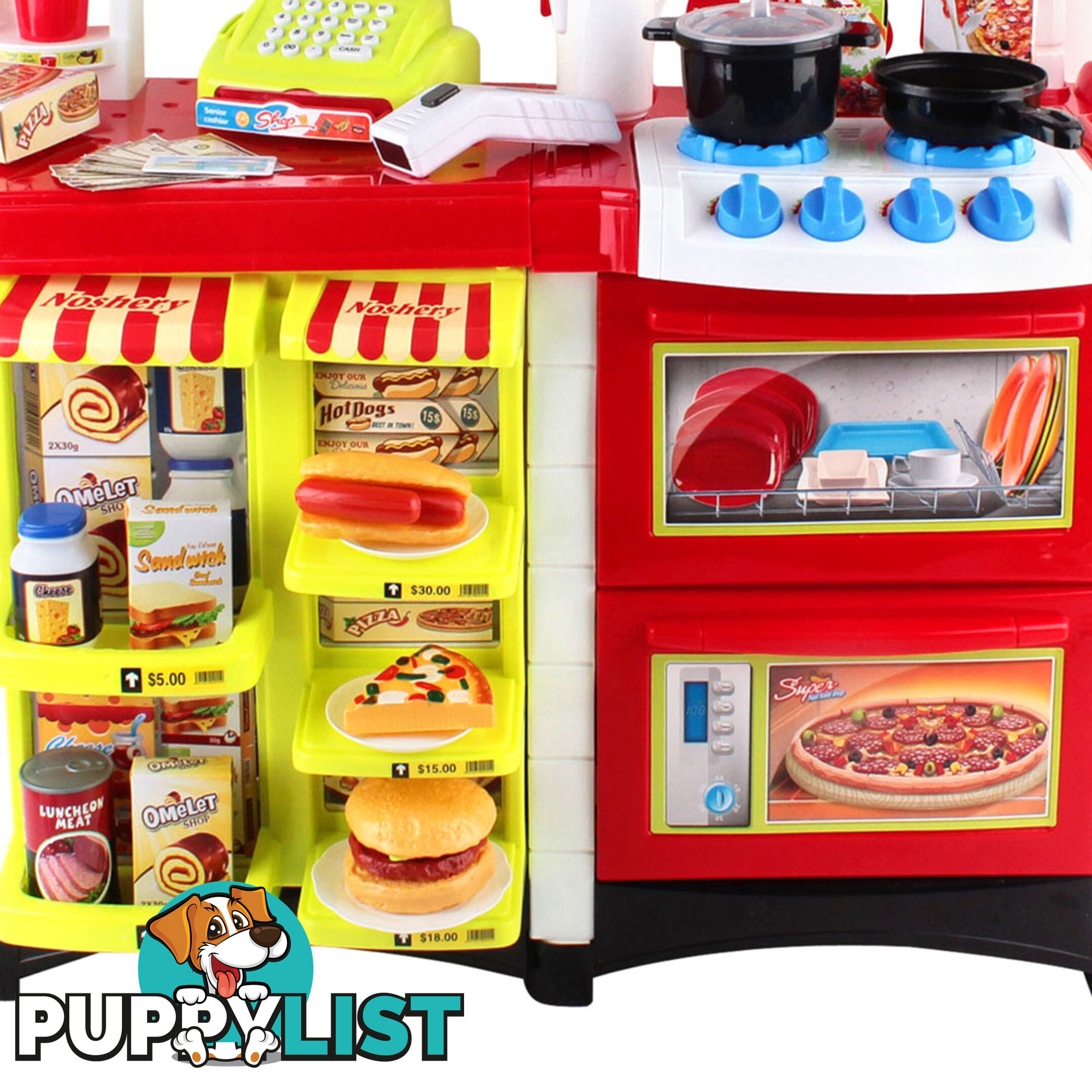 Kitchen Supermarket Pretend Play Set Red White