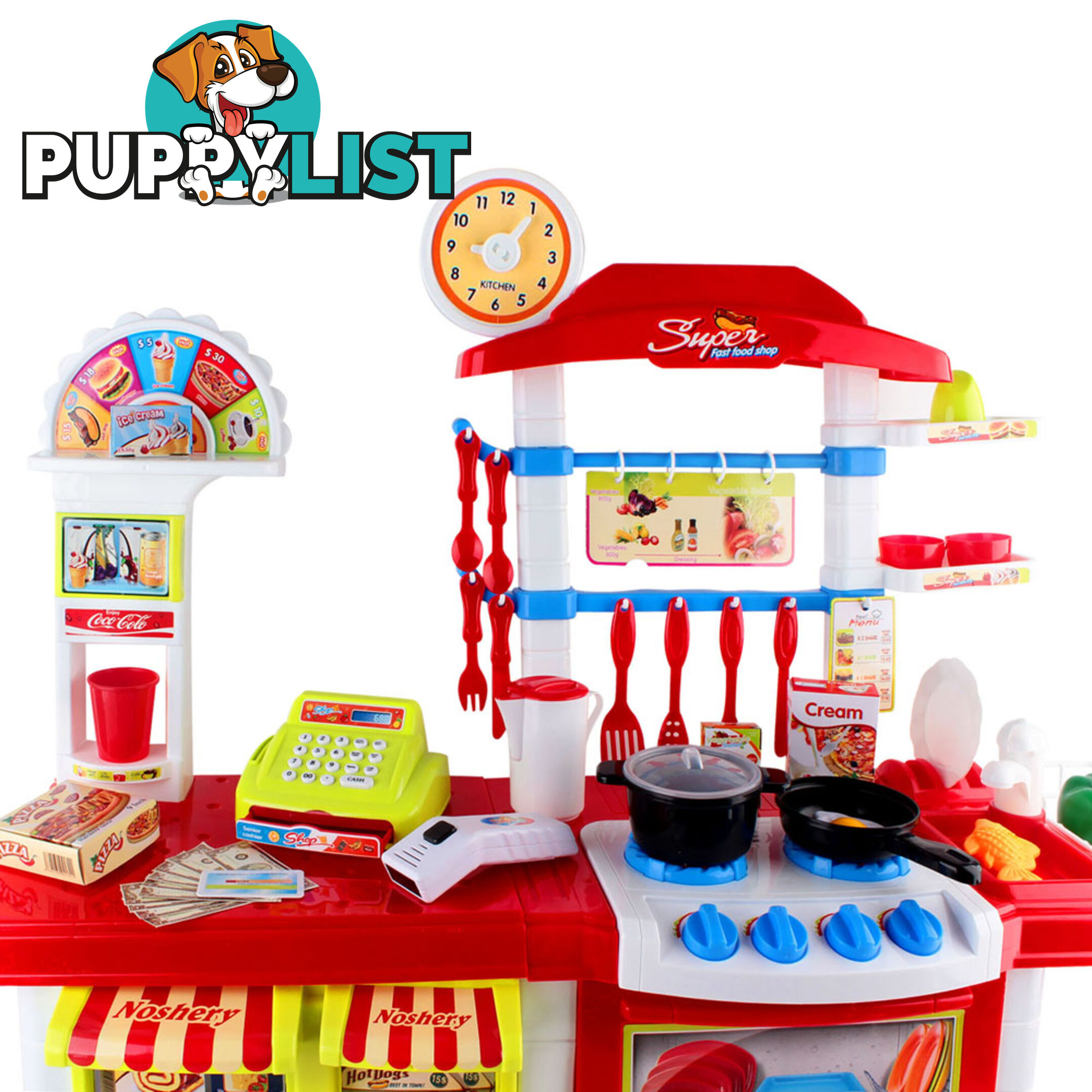 Kitchen Supermarket Pretend Play Set Red White