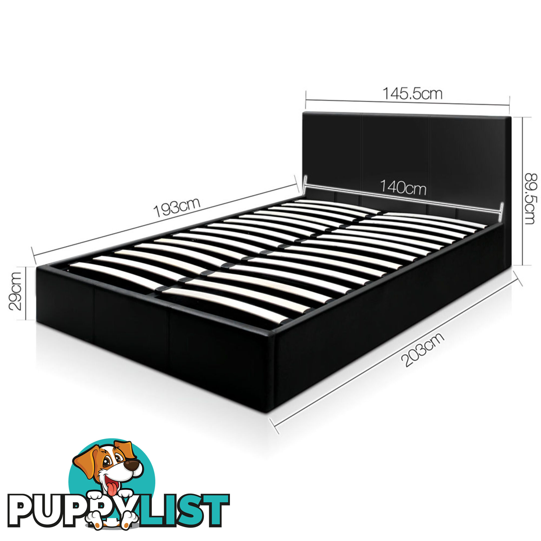 Deluxe Gas Lift PU Leather Storage Bed Frame Double Black