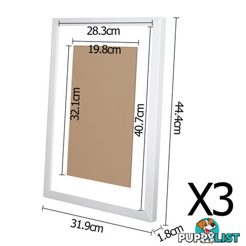 3 pcs Photo Frames Set Wall White