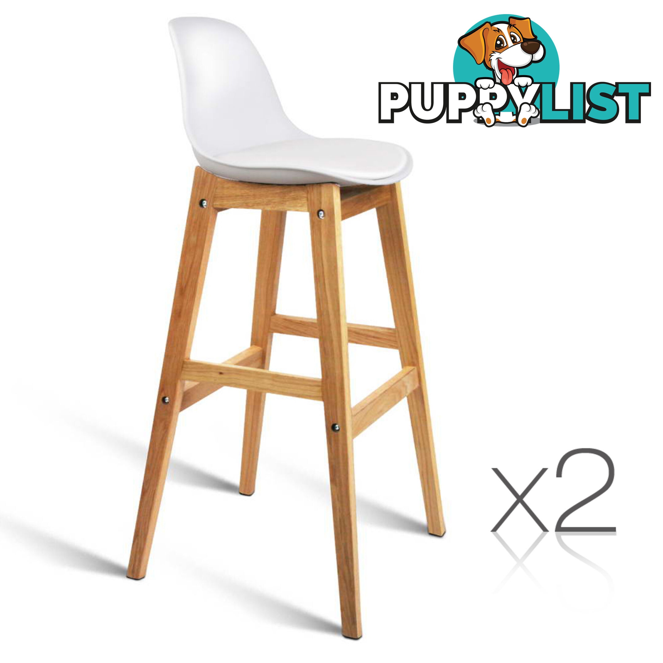 Set of 2 High Seat Back Barstools White