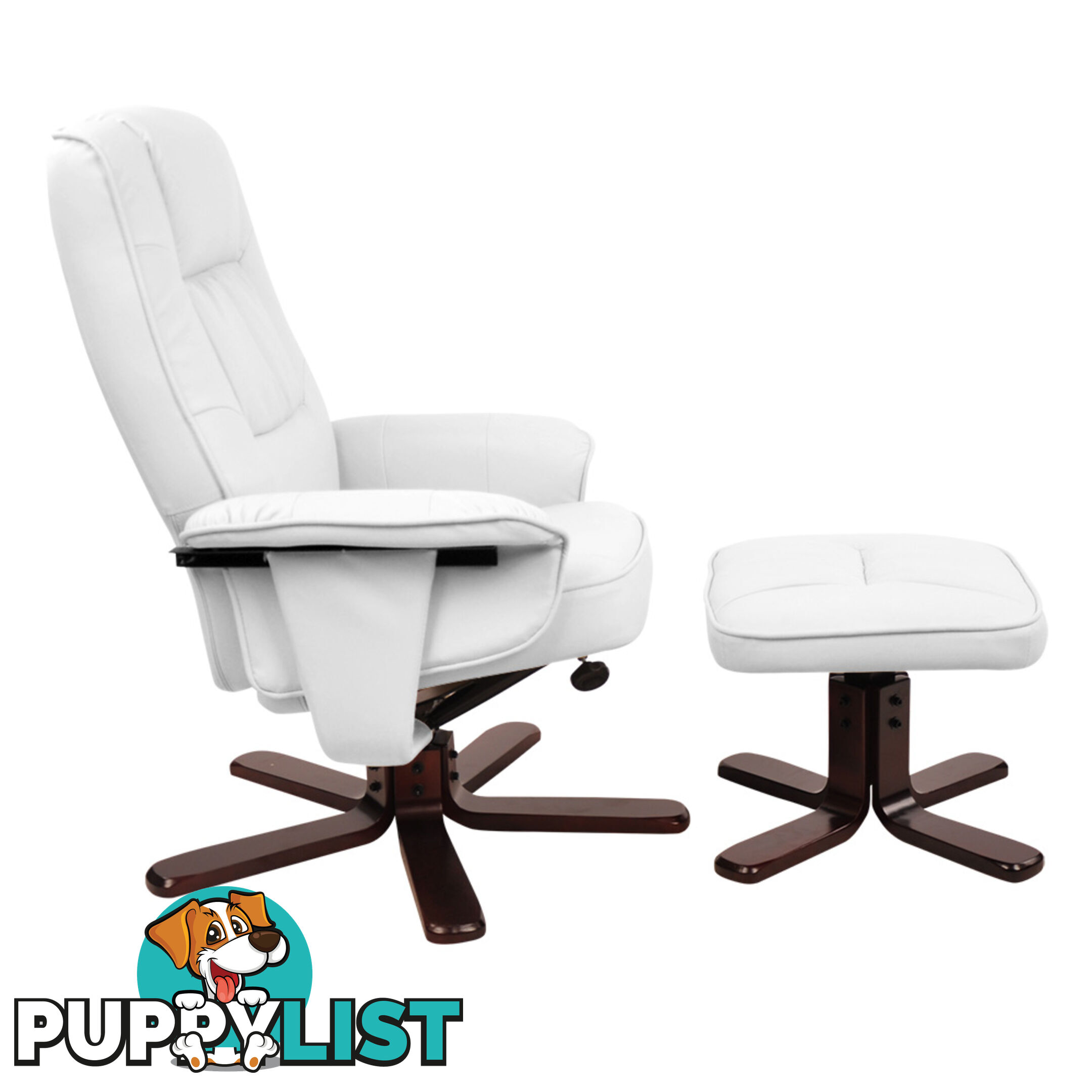 PU Leather Lounge Office Recliner Chair Ottoman White