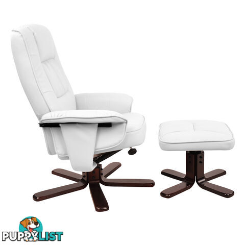 PU Leather Lounge Office Recliner Chair Ottoman White