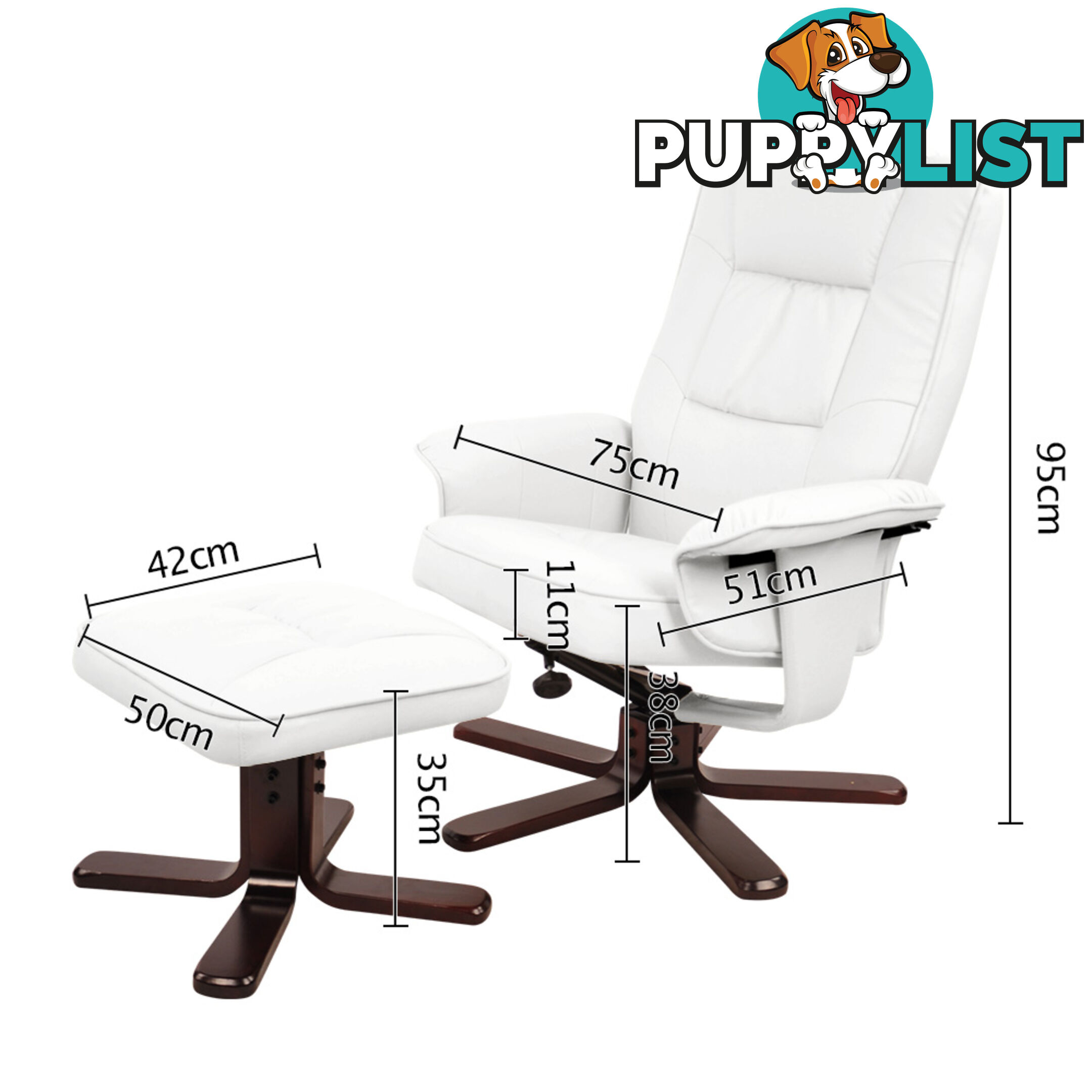 PU Leather Lounge Office Recliner Chair Ottoman White