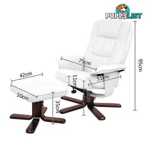 PU Leather Lounge Office Recliner Chair Ottoman White