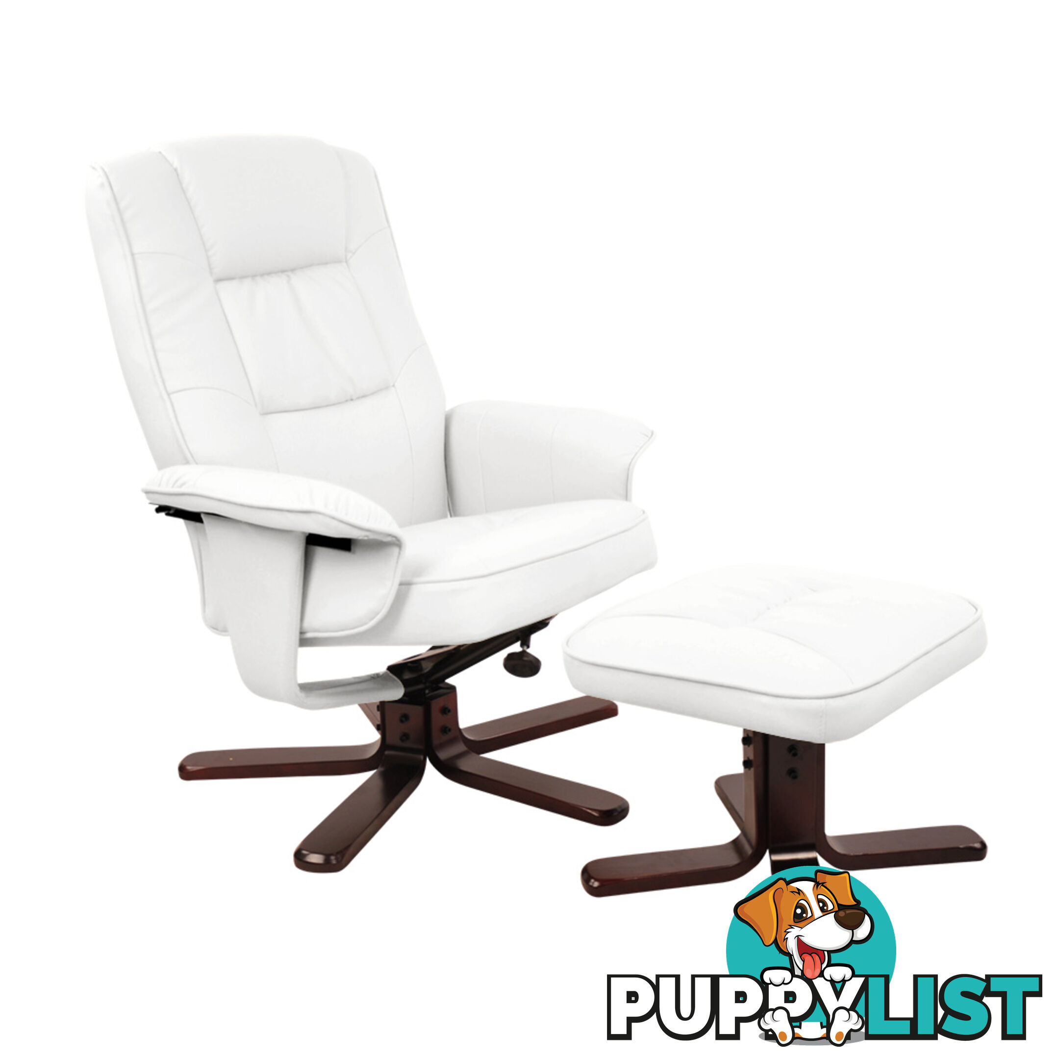 PU Leather Lounge Office Recliner Chair Ottoman White