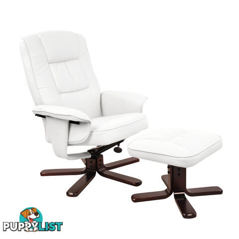 PU Leather Lounge Office Recliner Chair Ottoman White