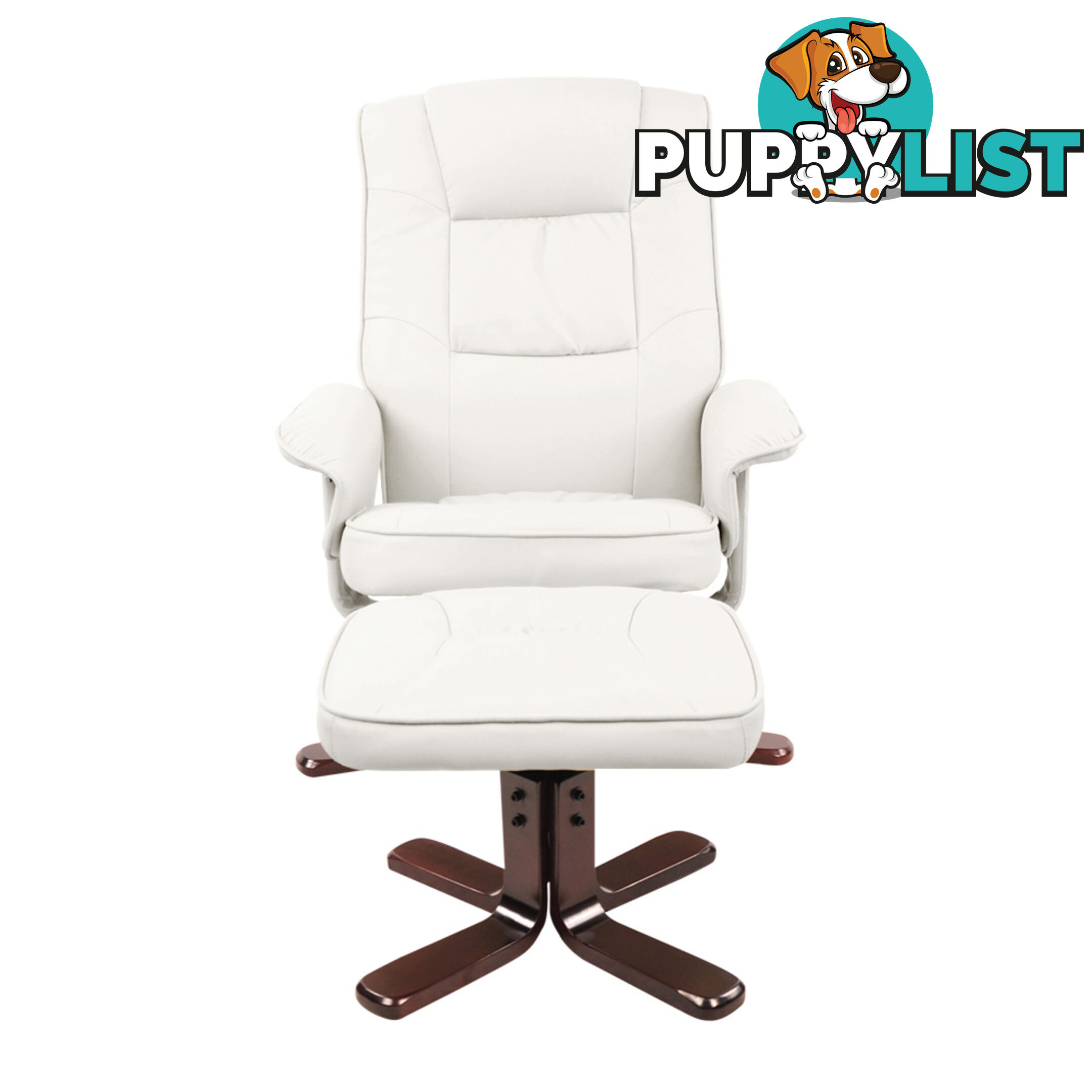 PU Leather Lounge Office Recliner Chair Ottoman White