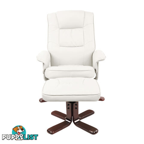 PU Leather Lounge Office Recliner Chair Ottoman White