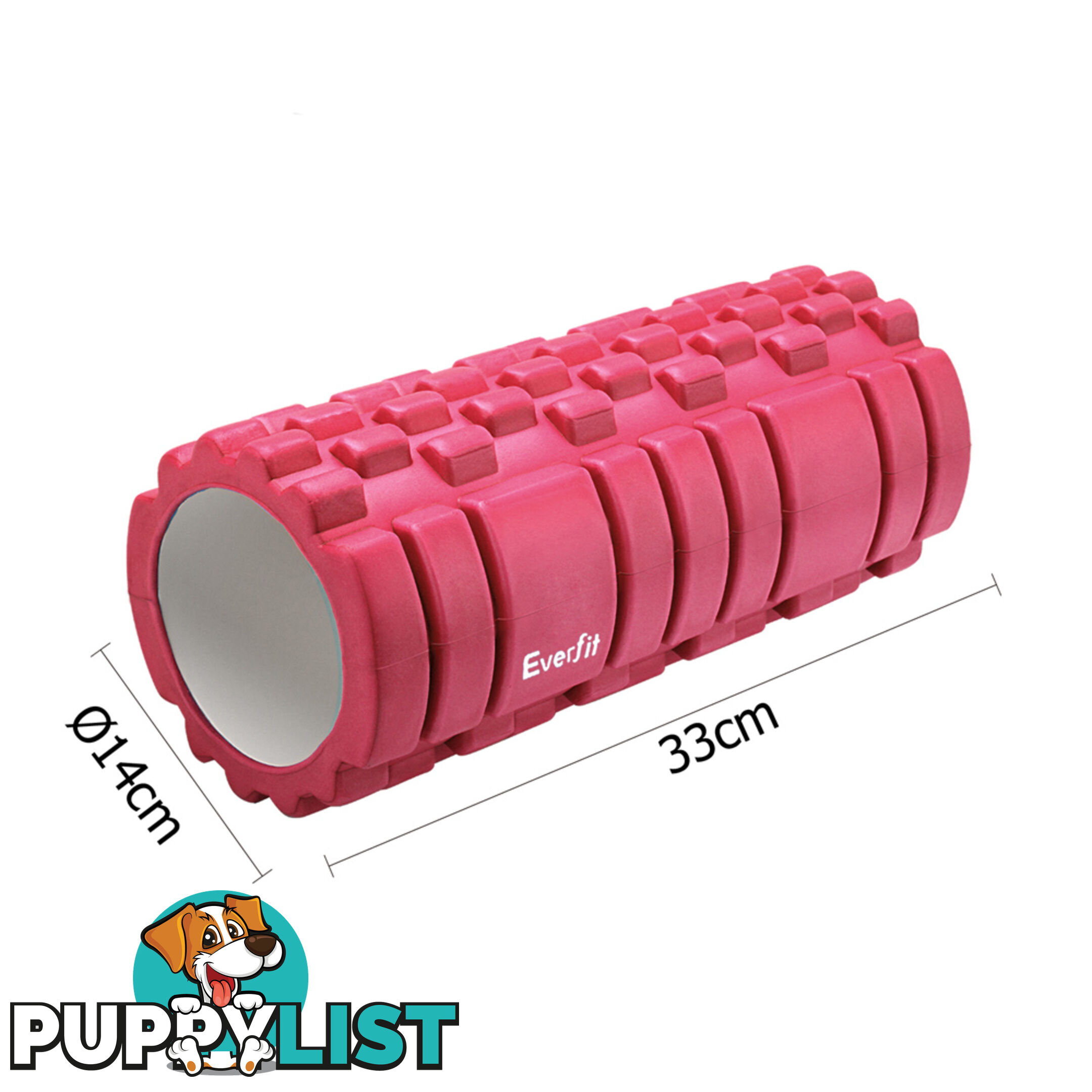 Yoga Gym Pilates EVA Grid Foam Roller Pink 33 x 14cm