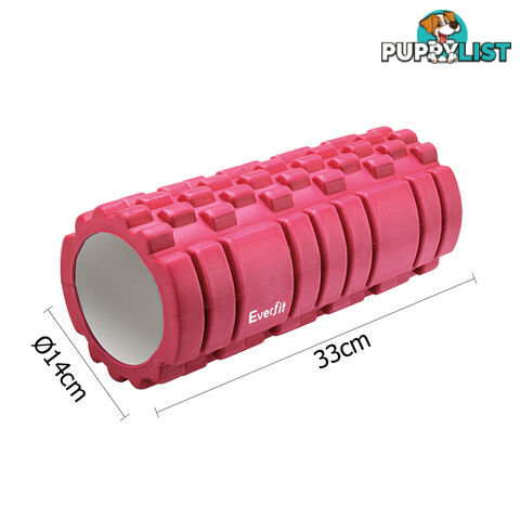 Yoga Gym Pilates EVA Grid Foam Roller Pink 33 x 14cm