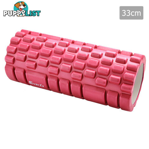 Yoga Gym Pilates EVA Grid Foam Roller Pink 33 x 14cm