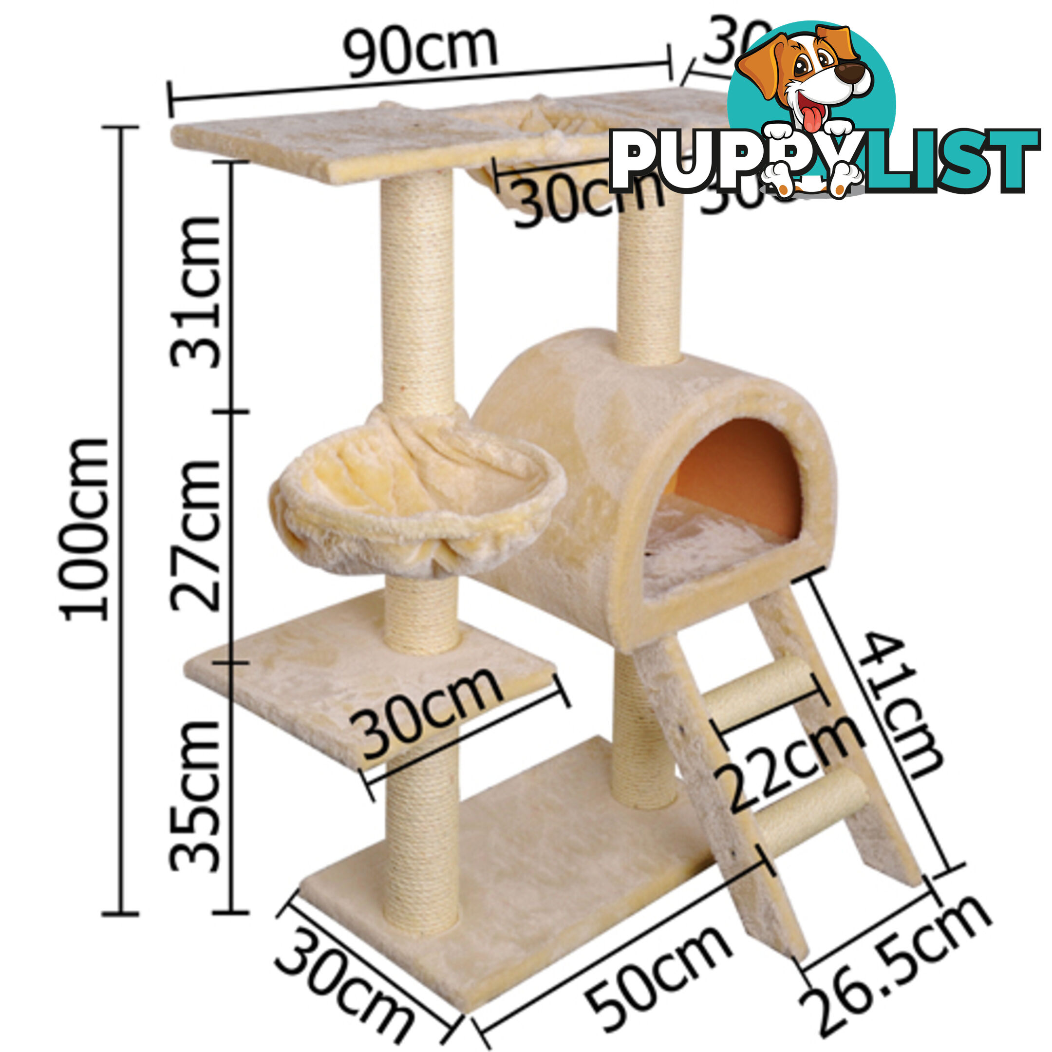 Multi Level Cat Scratching Poles Tree w/ Ladder Beige