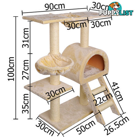 Multi Level Cat Scratching Poles Tree w/ Ladder Beige