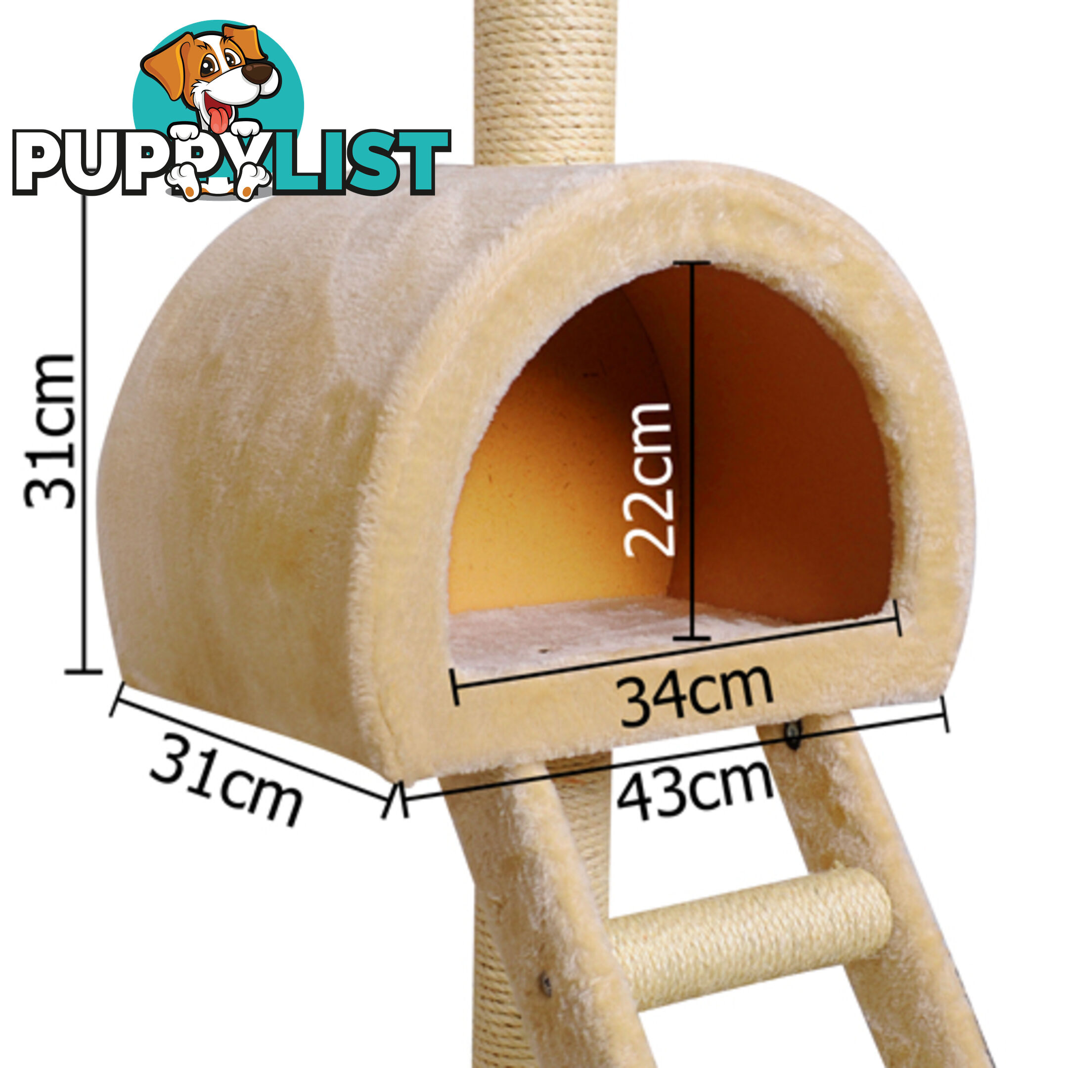 Multi Level Cat Scratching Poles Tree w/ Ladder Beige